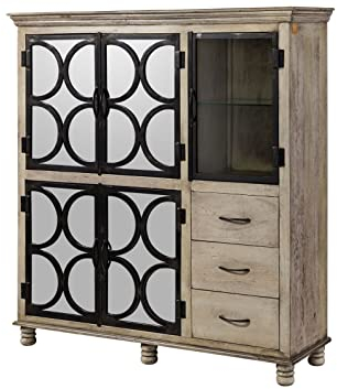 MASSIVMOEBEL24.DE | Hermitage - massives Highboard grau - lackiert Mangoholz - Eisen 150x45x160 5 Türen - 6 Fächer - 3 Schubladen Wohnzimmerschrank, Hochkommode