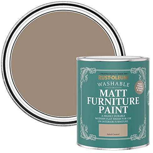 Rust-Oleum braun Möbelfarbe mit Matt-Finish, geruchsarm und wasserbasiert für Innenholz - Gesalzenes Karamell 750ML
