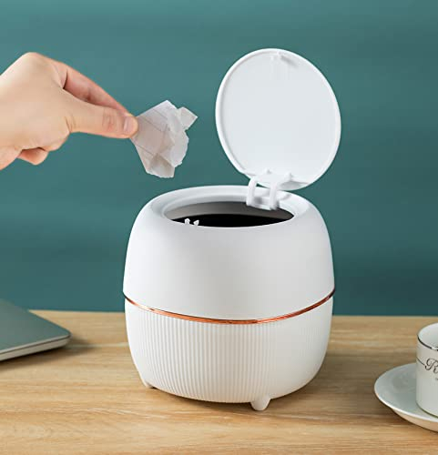 Yuzita Mini desk bin with lid,small Plastic trash can for kitchen bathroom office countertop,desktop waste Waterproof rubbish bin, with 50 trash bags