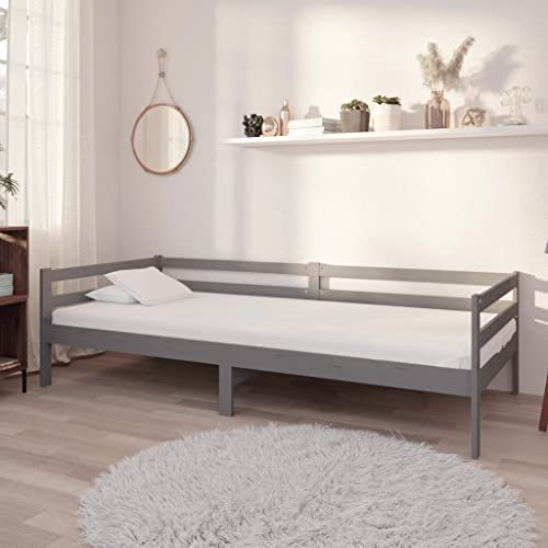 vidaXL Massivholz Kiefer Tagesbett mit Matratze Bettsofa Sofa Bett Einzelbett Sofabett Schlafsofa Bettgestell Gästebett Holzbett Lattenrost 90x200cm Grau