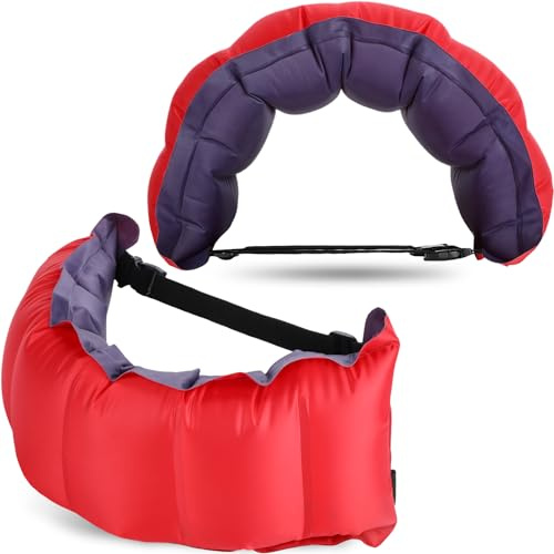 Lewtemi 2 Pcs Inflatable Swim Belts Pool Flotation Belt Portable Waist Floatation Belt Adjustable Float Swimming Training Aid Waist Belts with Buckle Rope for Adult Beginner(Red and Blue)
