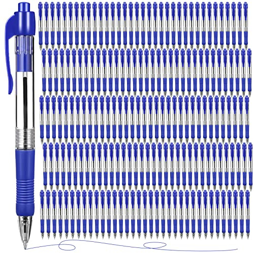 Fainne 200 Pack Retractable Ballpoint Pen 1.0 mm Medium Point Refillable Smooth Click Writing Pens With Grip for Work Journal Writing Office School Supplies(Blue Ink)