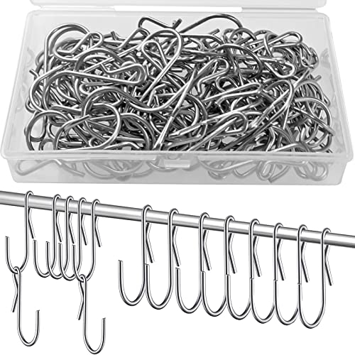 通用 GZLCEU 100 Stück S Haken Klein, Edelstahl Metallhaken zum Aufhängen Hängehaken für Küche Schlafzimmer Büro Bad mit Box (Silber, 47 * 22 * 10mm)