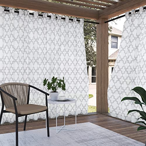 Sun Zero Ria Trellis Print Indoor/Outdoor UV Protectant Energy Efficient Grommet Curtain Panel, 54 x 96, Gray