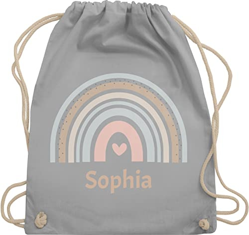 Turnbeutel Rucksack - Boho - Regenbogen Farbbogen Himmelsbogen Rainbow - Unisize - Hellgrau - personalisierter beutel kinder kindergartenbeutel name chic stil stoffbeutel sportbeutel für die schule
