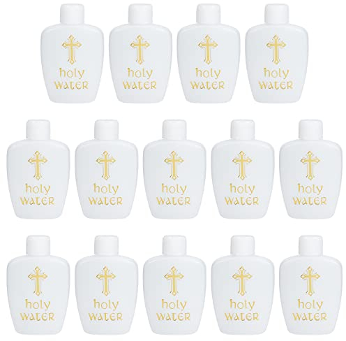 WEBEEDY 14 Pieces Holy Water Bottles 60ml/2.1oz Refillable Gold Cross Plastic Holy Water Bottle with Screw Lid Christian Party Favor Church Supplies