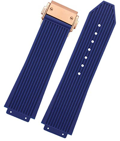 EEOMOiK Für Hublot BIG BANG Schwarz Blau Weiß Silikon Gummiband mit Herren Schmetterlingsschnalle Uhrenarmband Zubehör 26 * 19 mm (Farbe: Dunkelblau RG, Größe: 25,19 mm)