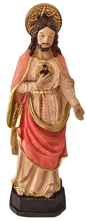 DRW Heilige Figur Herz Jesu Holz Stil Handbemalte Harz 20 cm