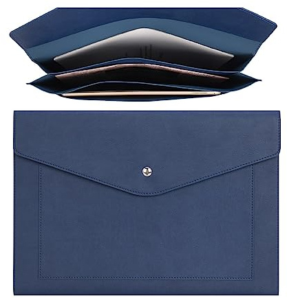 Wason Porte documents Extensible A4 en Cuir PU avec Pochettes de Grande Taille pour Factures Papier, Papeterie, Tablette et PC, étude de Travail Voyage(Bleu foncé)