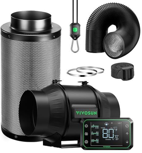 VIVOSUN Smart Rohrventilator 150mm Leise Abluftset 694m³/h E42A+Controller | AeroZesh T6 Abluftventilator, WiFi Thermo-Hygro-Steuerung, Aktivkohlefilter, Abluftrohr für Growbox, Growzelte, Hydroponik