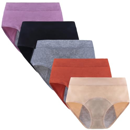Yintry Período Ropa Interior para Mujer Cintura Media Bragas menstruales Calzoncillos a Prueba de Fugas para Flujo Ligero 5PCS (Use con Almohadilla o tampón)