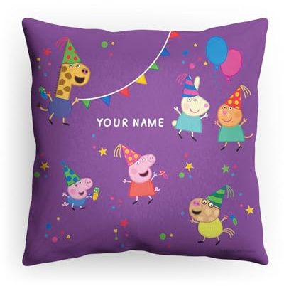 PICANOVA Kissen Peppa Pig mit Name - Plüsch Dekokissen mit Füllung - Personalisiertes Peppa Pig Kopfkissen für Kinder - Individuell Geschenk für Kinder - Geburtstag mit Freunden - 40x40cm