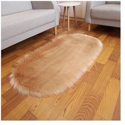 SHTGOI plyschmatta oval fuskpäls soffa matta syntetiskt fårskinn vardagsrum ullmatta hög lugg sängmatta matta matta pälsimitation långhårig fluffig mjuk soffmatta