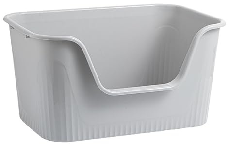 Milageto Katzentoilette, offene Katzentoilette mit hohem Rand, Katzentoilette ohne Deckel, Katzentoilette Sandkasten für große Katzen, Kätzchen, Kaninchen, 54,5 x 41 x 26,5 cm Grau