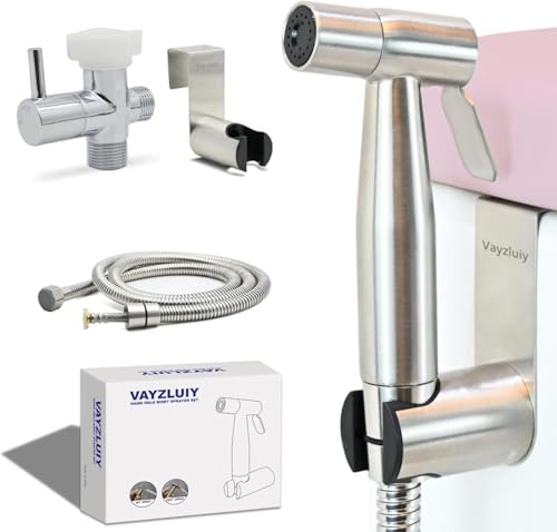 Vayzluiy - Handheld Toilet Bidet Sprayer for Adjustable Water Pressure Control with Bidet Hose for Feminine Wash, Stainless Steel Brushed Nickel Fabric Diaper for