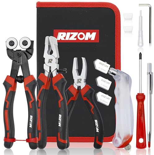 Rizom Glass Cutting Tool, Glass Cutter 2-20MM, 8 Tile Nippers, 8 Glass Running Pliers, 6 Breaker Grozer Pliers with Curved Jaws, Glass Cutter Kit for Stained Glass, Tiles, Mosaic Cutting