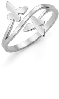Dreamtimes Schmetterling Ringe für Frauen Zierliche Schmetterling Party Ringe Tier Versprechen Hochzeit Bands Ring Minimalistische Schwanz Finger Stacking Band Ring Schmetterling (Silber-6)