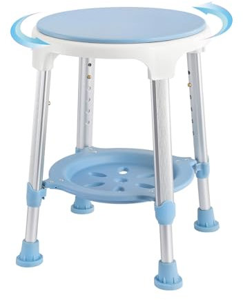 JNGLGO Duschhocker 360° Drehbarer Höhenverstellbar belastbar bis 150kg Anti-Rutsch Badhocker Duschhilfe Duschstuhl mit Ablage Badsitz für Senioren Behinderte Schwangere
