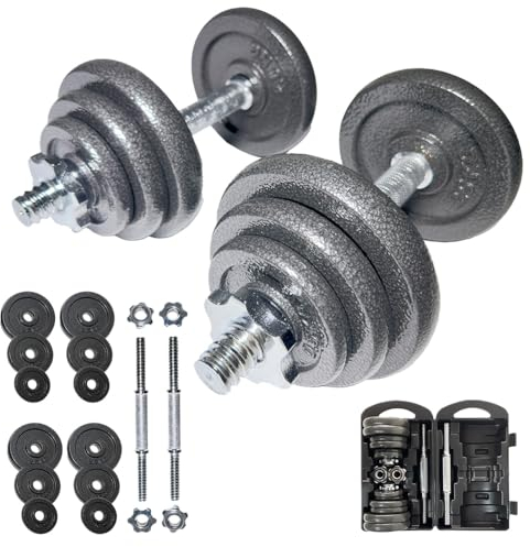 SPORTINATOR® Machine Hantel Set mit Koffer – Kurzhantel oder 2-in-1 Hantelset (15–40 kg) – Gusseisen & Stahl – Für effektives Ganzkörpertraining zu Hause oder unterwegs (20 kg)