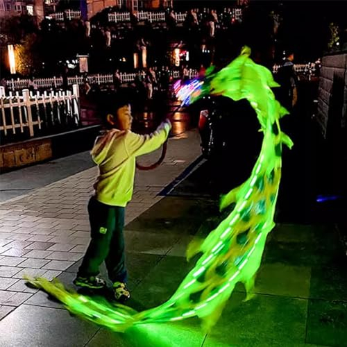 Tanzband Leuchten Dragon Poi Green - 3m/5m, Flying Dragon Ribbon Jongliers Sets, Chinesische Fitness -Band Streamer für Die Nacht, Requisiten Im Freien Gymnastik (Size : 3 m/10ft Long)