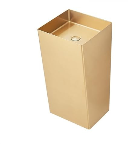 Sockelwaschbecken Badezimmer-Waschbecken mit Standfuß aus Edelstahl und Ablaufgarnitur, einteiliges Waschtisch-Waschbecken mit Säule, moderne goldene Standwaschbecken-Kombination mit Standwaschbecken