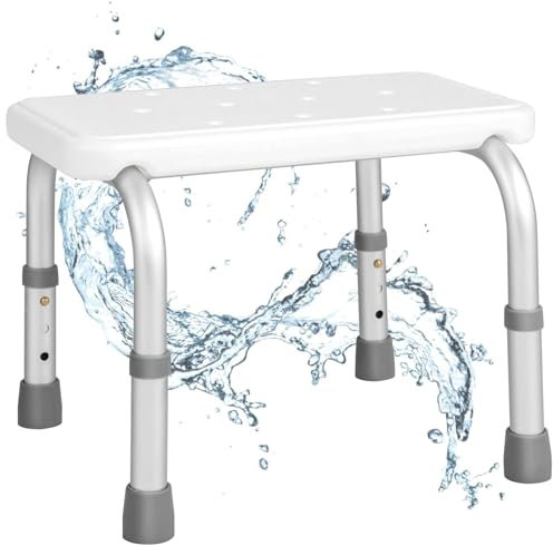 HOMFME Bathroom Shower Stool, 3 Position Height Adjustable Bath Seat with Non-slip Foot Pads and Drainage Holes, Aluminum Bathtub Bench Chair for Elderly Disabled Pregnant