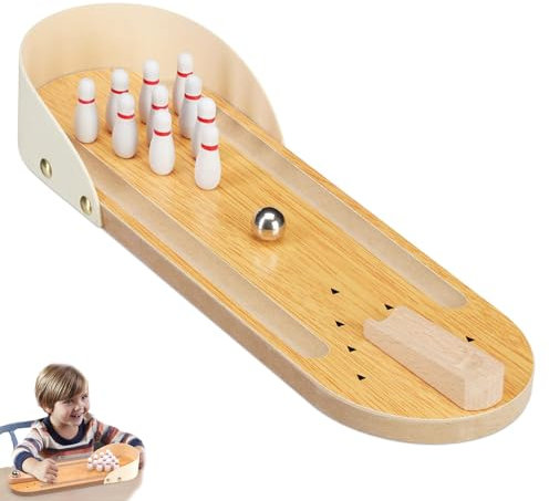 Magiho Kegelspiel für Kinder, Bowling Set Kinder mit 10 Pins, Mini Desktop Bowling, Geschicklichkeitsspiel Erwachsene mit Feine Verpackungen Bowlingkugel Hölzernen Desktop für Kinder Spiel Kegelspiel