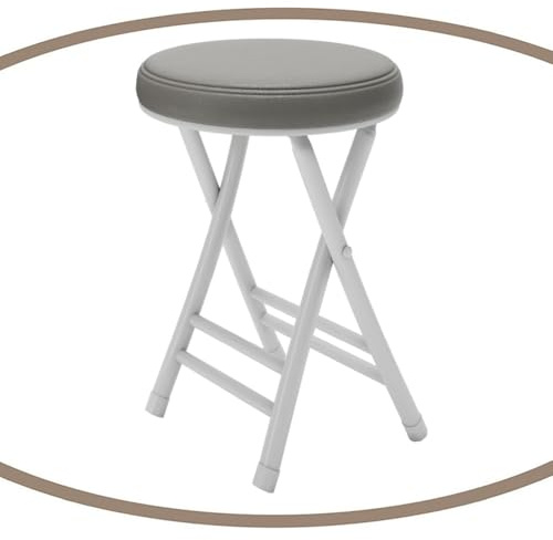 IMUNKT Klapphocker Barhocker Rund Gepolstert, 50cm Küchenhocker, Klappbar Runde Klappstuhl, Leicht Und Tragbar, Für Esszimmer, Schlafzimmer, Badezimmer(Grey)
