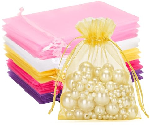 G2PLUS Multicolor Organzasäckchen 10x12cm: Geschenk Organzabeutel, 50 Stück Organza-Beutelchen mit Kordelzug Sie als Hochzeit Bonbonsbeutel, Schmuckbeutel, Geschenkbeutel
