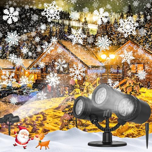 Snowflake Projector Light, Snowflake LED Christmas Light Projector - Waterproof Holiday Decorations for Outside Yard and House