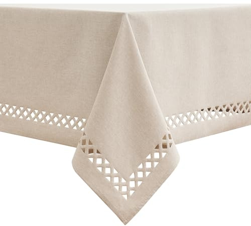 MIULEE Mantel con Aspecto de Lino Lavable Efecto Loto Cuadrado Rectangular 140 x 180 cm Mantel de poliéster Repelente al Agua mantelería Resistente a la Suciedad Beige