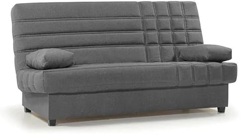 SHIITO | Modelo Bronx - Sofá Cama con Almacenaje con Apertura Clic-Clac | 100x193x100 cm | 2 Cojines Incluidos | Color Gris Oscuro | Resistente y Confortable