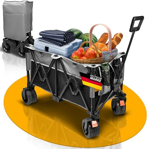 Bollerwagen faltbar 200 KG & 150 L, 17x10 cm breite Reifen, Faltbarer Handwagen Offroad, Camping Transport Strand Leiterwagen