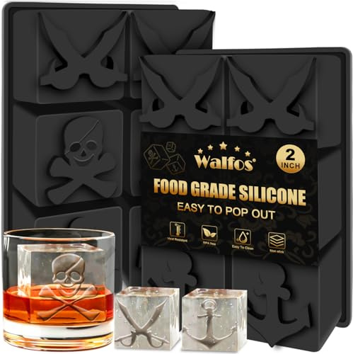Walfos groß Eiswürfelform Silikon mit Deckel,2-Pack Eiswürfelbehälter, leicht herauszuspringen,BPA-frei und spülmaschinenfest,Geeignet für Bier Cocktails Whiskey