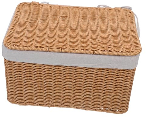 Alipis Panier De Rangement Osier Avec Couvercle Panier Tressé Rectangulaire à Double Anse Pour Placard Chambre Adulte Garçon Fille Boîte Organisatrice Pour Vêtements Jouets