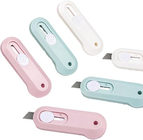 3 Stück Kompakt, Exquisit und Mini-Kunstmesser, Briefkastenschneider mit Schlüsselbundlöchern, Tragbares Einziehbares Tapete Cutter, für Auspacken und Öffnen von Briefen(Weiß, Grün, Rosa)
