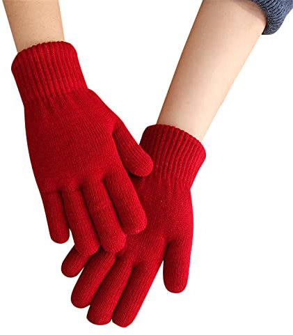 Latex Clothing Women's Catsuit Double Knitted Warm Gloves White Fabric Gloves, red, One Size