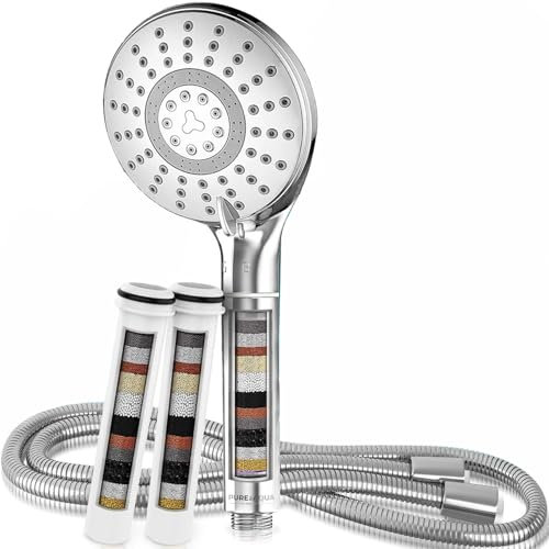 iFCOW Soffione doccia con filtro per acqua dura, soffione universale e tubo flessibile con filtro a 15 stadi ad alta pressione, 5 modalità di spruzzo con tubo da 1,5 m