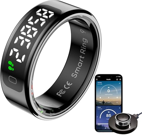 Anello intelligente con display monitoraggio del sonno, monitoraggio della frequenza cardiaca, monitoraggio dell'ossigeno nel sangue, contatore delle dita, controllo dei gesti, contacalorie