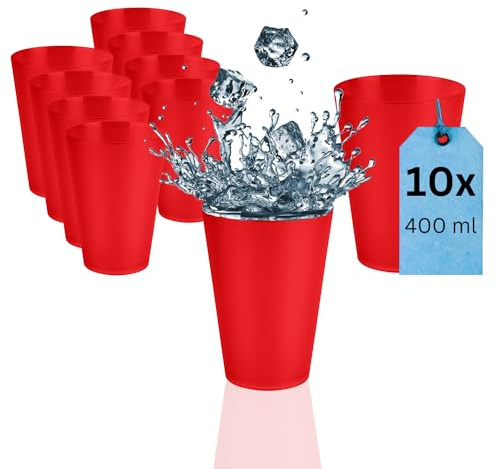 S&S-Shop Bicchiere da 400 ml, colore e quantità a scelta, in plastica rigida per feste, per bambini, in plastica impilabile, 0,4 l, riutilizzabile, per spazzolini e bicchieri da cocktail (10, rosso)