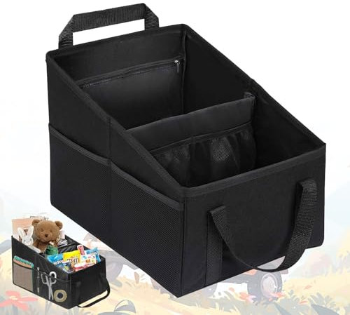 Srup Organizer per sedile auto, Accessori auto, Organizer con manici divisori e tasche a rete, Portaoggetti Per Seggiolino, Borsa per sedile posteriore (nero)
