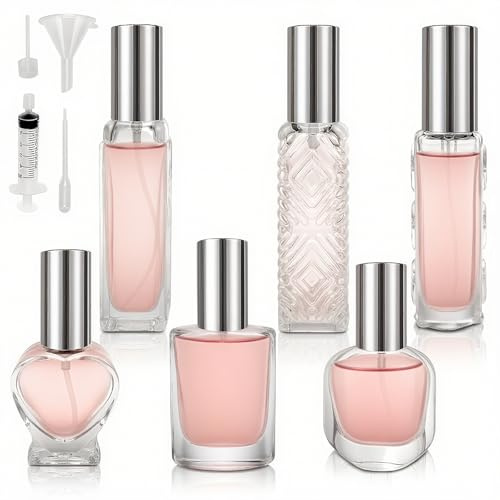 RANJIMA 6 Flaconcini Vuoti per Liquidi, Piccoli Nebulizzatori per Profumi Ricaricabili per Donne Boccette Profumi Vuoti Quadrate con Pompa Nebulizzatore Profumo per Profumi Viaggi Olii Essenziali