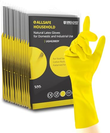 Allsafe Haushaltshandschuhe, Latex, wiederverwendbar, Gelb, 12 Paar