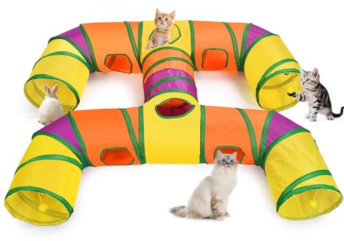 Petizer H-4-Way Collapsible Cat Tunnels for Kittens Indoor Entertainment, Washable Cute Cat Tube Toys with Interactive Playing Balls,Tear-Resistant Pet Tube, Cats, Kitten, Kitty, Puppy, Rabbit