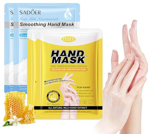 4 Paia Maschera Mani Guanti, Cura delle per Donne, Per Invecchiamento Secco Mani Screpolate(2 Latte & 2 Miele)