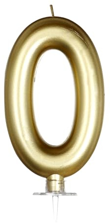 Gold Birthday Number 0 Candle, 5.75 Inch, Gold Birthday Decorations, Candles for Cake Topper, Party Decoration, Anniversary and Graduation Celebrations