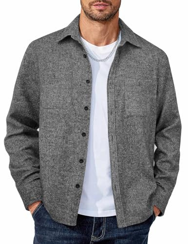 COOFANDY Long Sleeve Button Down Men Shirt Casual Jacket Regular Fit Untucked Shirts Pure-Black