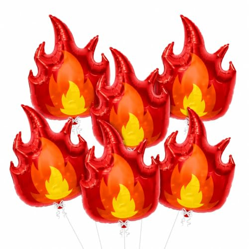 Tourima 6 Feuerwehr Luftballons Flammen, 70 cm Folienballons derparty | 6 rote Folienballons im Flammen-Design sorgen für starke Feuerwehr Stimmung und passen perfekt zur derparty oder Feier.