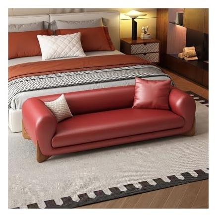 Luxuriöse rote Leder-Bettbank, großer Stauraum, Sofa-Hocker für Schlafzimmer, Garderobe und Bekleidungsgeschäft – stilvolle und funktionale Möbellösung