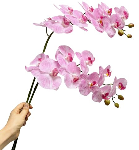 Urier 2 steli di orchidee artificiali, 96,5 cm, realistici al tatto, in lattice, rami di Phalaenopsis bianchi, fiori artificiali per matrimoni, feste, casa, giardino, decorazione (rosa, 96,5 cm)